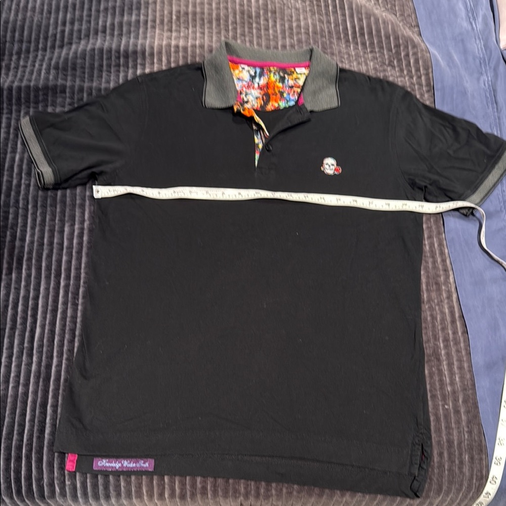 Robert Graham Black Polo Shirt with Colorful Collar size Small